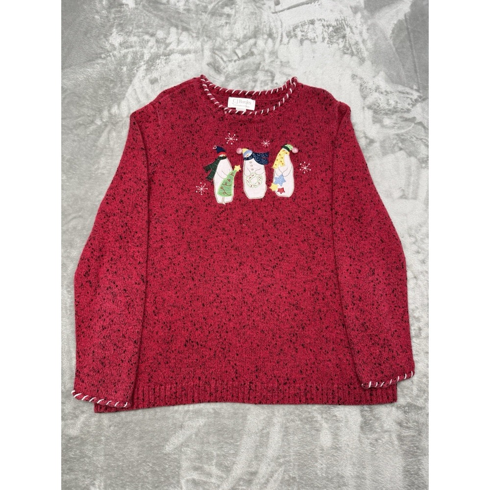 Vintage Christopher & Banks Sweater Womens 1X Red Pullover Snowmen Christmas Y2K